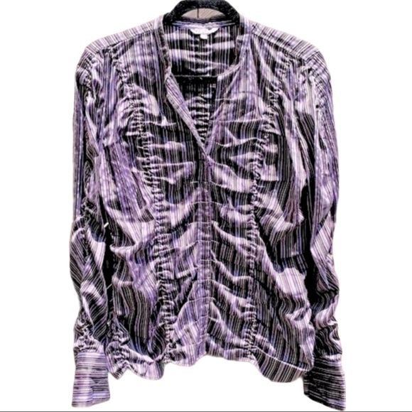 Purple striped long sleeve button top with ruching New! - Picture 1 of 16